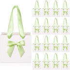 Kolldenn 50 Pcs Small White Gift Bags Bulk with Green Bow Ribbon Handles by Unknown