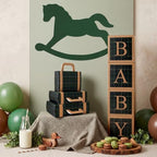 ReliThick 8 Pcs Green Tartan Baby Shower Decor Kit with 3 Pack Suitcase Boxes 4 Pack Baby Letter Boxes Rocking Horse Card Vintage Green Plaid Party Supplies for Birthday Party Decor - Image 5