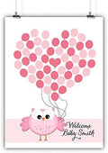 Personalized Baby Shower Guest Book Alternative Girl Owl Balloons Customized Poster, Print, Framed or Canvas, 50 Signatures by INKtropolis