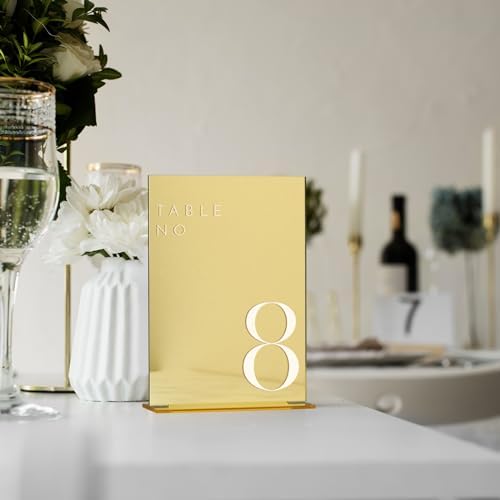Gold Wedding Table Numbers 1-25 with Stands, 5"x7" Gold Mirror Acrylic Table Numbers, Perfect for Wedding Reception, Party, Anniversary, Event - Image 5