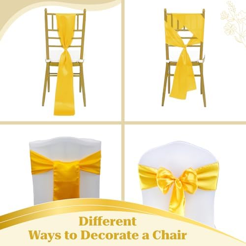 MDS® Pack of 75 Satin Chair Sashes for Wedding & Events – Yellow Gold - Image 4