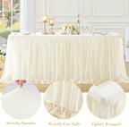 6 Pack Champagne Table Cloth for 8 Foot Rectangle Tables, Stretch Fitted Tulle Table Covers Skirt, Rectangular Ruffle Tutu Tablecloth Wedding Banquet Baby Shower Cake Tablecloths Decorations - Image 6