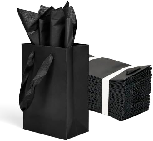 Papertide 36 Pack Black Mini Gift Bags 5.2×3.2×8 inch with Tissue Paper by Unknown