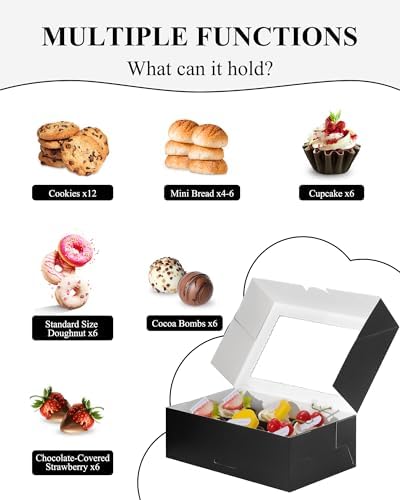 COTOPHER 30Pcs Cookie Boxes with Ribbons, 9x6x3 Inch Black Bakery Boxes - Image 5
