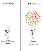 Customized Baby Shower Guest Book Alternative Little Boy and Balloons Painting Primera Communion Gifts DIY Fingerprint Signing Book with Wooden Hanger Ready to Hang-60x80cm - Image 3