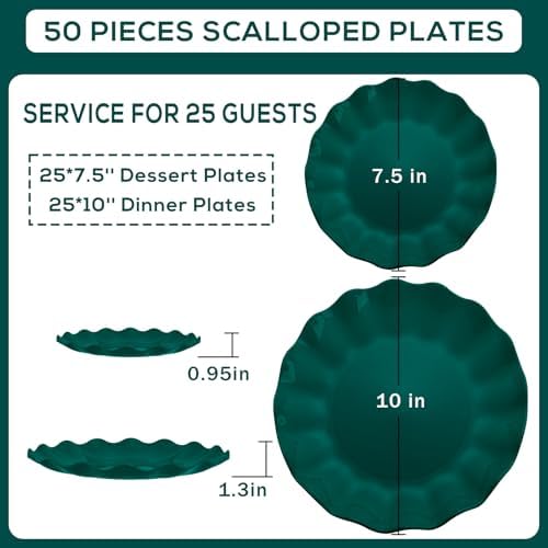 LIYH 50 Pcs Christmas Plastic Plates - Green Scalloped Plates Unbreakable - Image 3