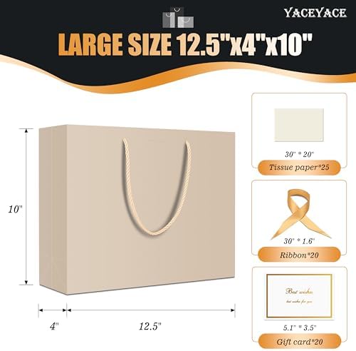 YACEYACE Gift Bags with Bow, 20Pack of Gift Bags Bulk, Ribbon and Card - Image 3