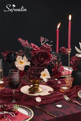 Serwalin Burgundy Black Artificial Flowers, Silk Rose Flowers for Wedding - Image 6