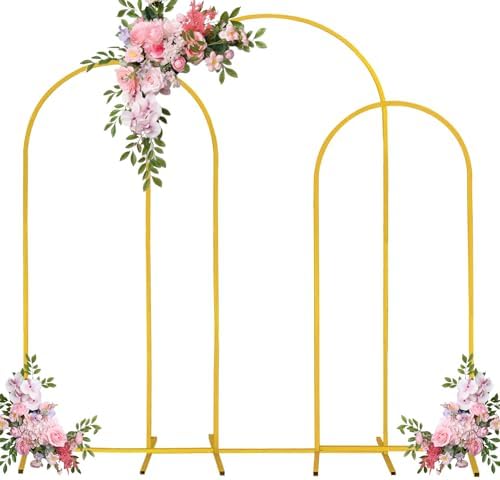 Fivenl Set of 3 Arch Backdrop Stand 7.2FT, 6.6FT, 6FT Gold Wedding Balloon Stand Stable Metal Door Frame for Ceremony Birthday Party Bridal Baby Shower Banquet Decoratio by Fivenl