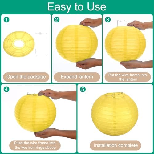 uxcell 3Pcs Yellow Round Paper Lanterns 16" Chinese Paper Lantern - Image 3