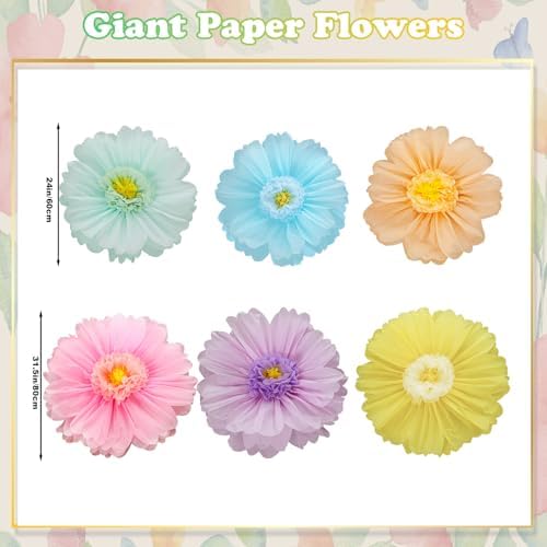 Giegxin 6 Pcs 31.5" 24" Pastel Giant Paper Flower, Fancy Princess Pom Pom - Image 3