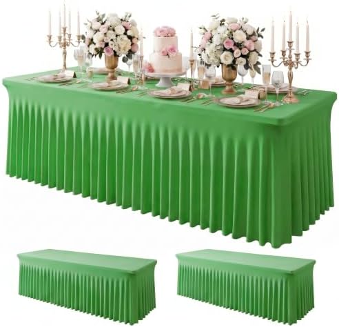 2Pack Green Spandex Tablecloth for 8FT Rectangle Table,Table Skirt by Baoszty
