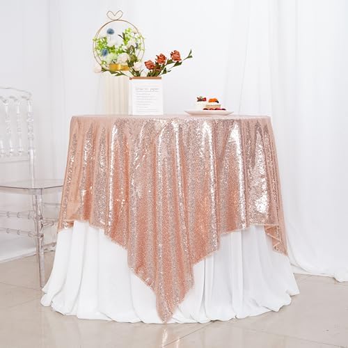 Poise3EHome Rose Gold Sequin Tablecloth 90×90 Inch Square Sequin Fabric Table Cover Overlay for Baby Shower Birthday Party Wedding Holiday Cake Table Decoration - Image 3