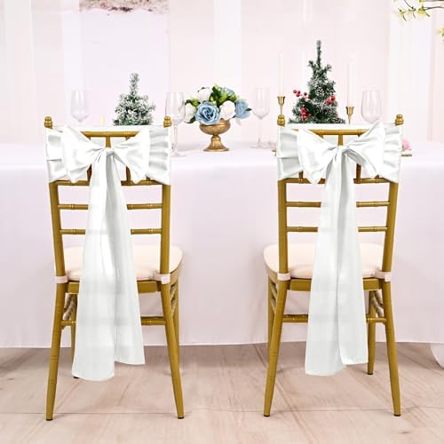 fani White Satin Chair Straps Bows,60 PCS 7x108 Inch,Chair Sash - Image 5