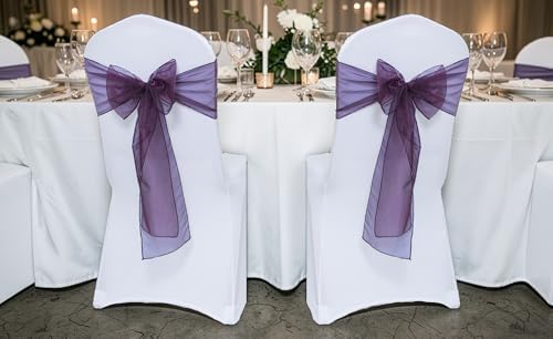 MDS Pack of 200 Organza Chair Sashes for Wedding & Event Décor – Plum - Image 2