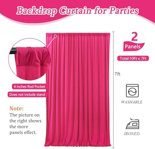 10 x 7 Feet Fuchsia Backdrop Curtain for Partie, Background Curtains for Photoshoot, Birthday, Wedding, Halloween, Thanksgiving, Christmas Day, New Year Party Decorations 5Ft x 7Ft, 2 Panels - Image 2
