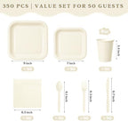 Vyntra 350 Pcs Ivory Square Paper Plates and Napkins Set, Serves 50 - Image 2