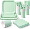 Vyntra 350 Pcs Sage Green Square Paper Plates and Napkins Set, Serves 50 by PartyTablewareSupplies