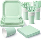 Vyntra 350 Pcs Sage Green Square Paper Plates and Napkins Set, Serves 50 by PartyTablewareSupplies