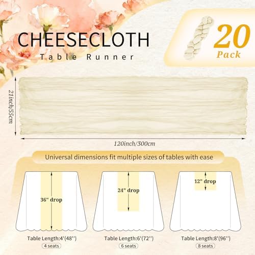 20 Pack Ivory Cheesecloth Table Runner Wedding Birthday Table Decor - Image 2