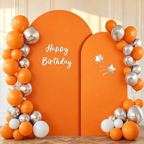 Orange Arch Backdrop Cover 2 Set - 7.2FT, 6FT Spandex Fitted Wedding Arch Stand Covers Round Top Chiara Arch Backdrop Stands Cover for Birthday Parties Banquet Photo Background Decoration by WishCare