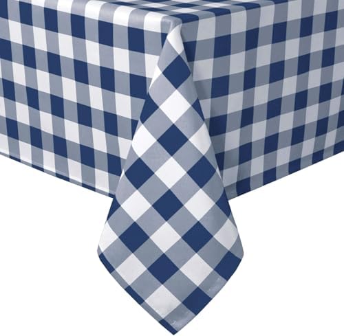 Hiasan Checkered Tablecloth Rectangle 52 x 70 Inch, Navy Blue and White by Hiasan