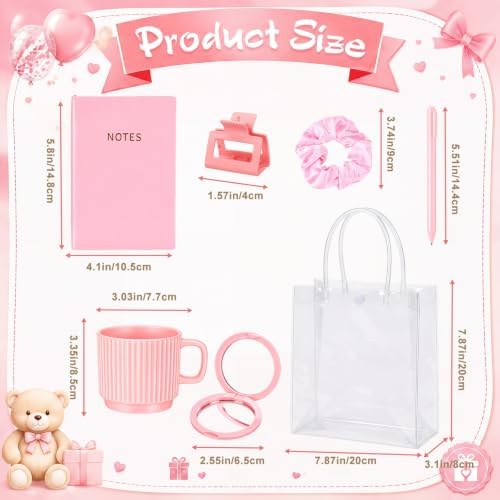 42Pcs Baby Shower Prizes for Game Winners, Baby Shower Guests Favor Set with Scrunchies Ceramic Mug Hair Claw Mirror Pen A6 Notebook Gift Bag for Wedding Bridal Showers Favor (Pink) - Image 2
