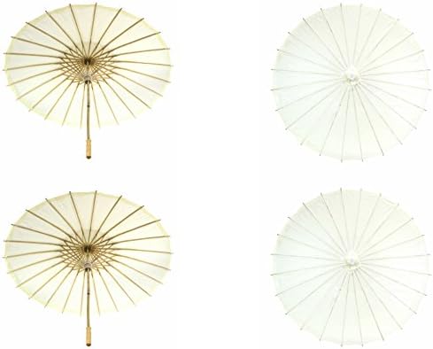 Koyal Wholesale 32" Ivory Paper Parasol Umbrella 4 Pack, Large Paper Umbrella Bulk, Paper Parasol Wedding Umbrellas, Ivory Parasol Umbrella Bridal Party Decor Photo Props, Sun Parasols for Shade by KoyalWholesale