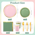 Kochorie 140PCS Sage Green & Pink Disposable Dinnerware Set for 20 Guests - Image 2