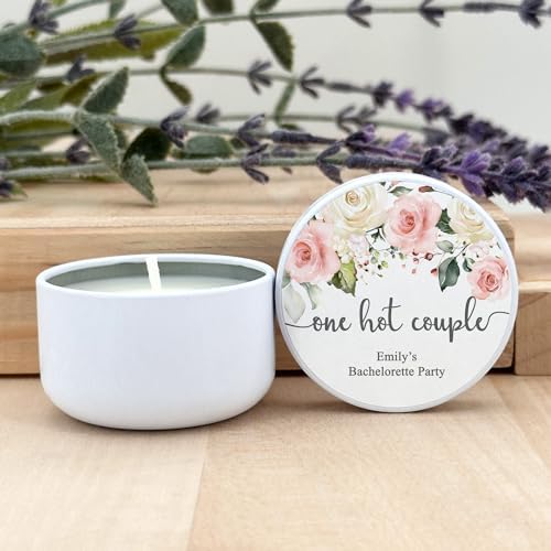 Custom Candles, Personalized Candles White and Pink Roses, Bulk Candles, Candle Favors, Candle Wedding Favors (Set of 10) (White Tin) - Image 3