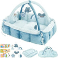 5-in-1 Baby Play Gym and Tummy Time Mat, 12 Learning Cards, Plush Activity Mat with 6 Toys, Baby Gym, Convertible to Ball Pit, Baby Gift, Blue by Unknown