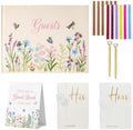 Wedding Guest Book and Vow Book Set Wildflower Embroidered Linen by Unknown