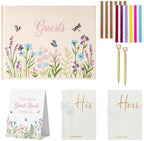 Wedding Guest Book and Vow Book Set Wildflower Embroidered Linen by Unknown