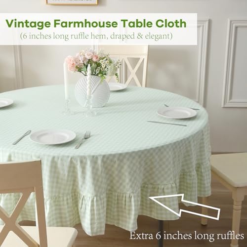 Pile Green White Gingham Table Cloth Round Dia.60 - Image 4