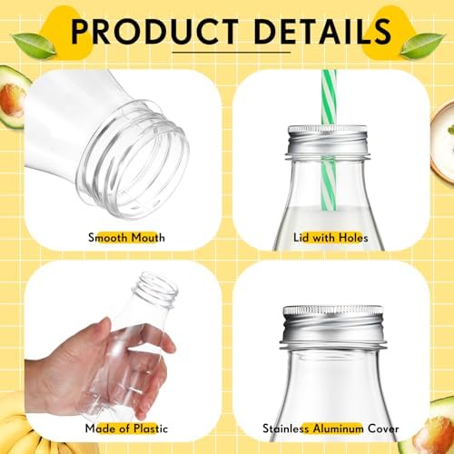Yinkin 20 Sets Plastic Milk Bottles with Straws Bulk Reusable Beverage Containers for Birthday Baby Shower Party with Metal Lids Straws for Milk Juice Smoothies (8 oz,Pastel Color) - Image 3