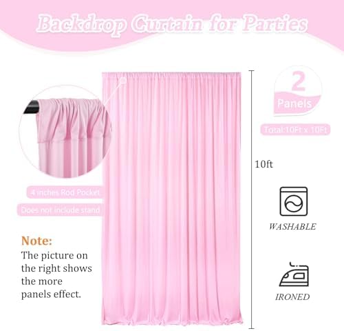 10 x 10 Feet Light Pink Backdrop Curtain for Partie, Background Curtains for Photoshoot, Birthday, Wedding, Halloween, Thanksgiving, Christmas Day, New Year Party Decorations 5Ft x 10Ft, 2 Panels - Image 2