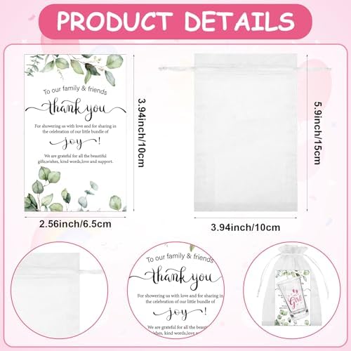 60 Sets Baby Shower Acrylic Shot Glasses It's a Girl Clear Shot Glasses Bulk with Thank You Card Organza Bags Boy Girl Theme Party Gift Tea Party Favor Thank You Gifts for Guests Gender Reveal - Image 3