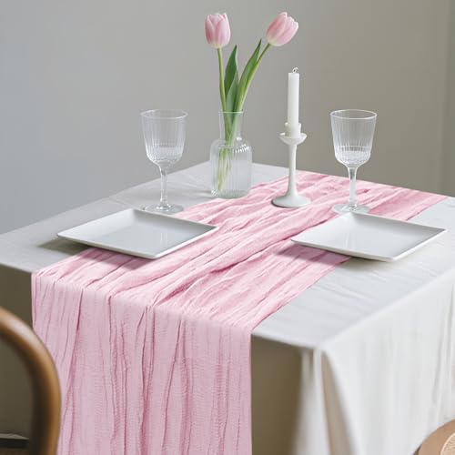 12 Pack Cheesecloth Table Runner 10Ft Christmas Gauze Boho Table Runners for Wedding Decor Bridal Shower Decorations Baby Shower Party(35" x 120")(Blushing Pink) - Image 5