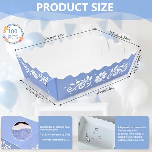 100pcs Blue Cielito Lindo Party Decoration Mexican Paper Food Boat Trays Platos De Barro Mexicanos Disposable Scalloped Mexican Snack Trays For Cinco De Mayo Wedding Baby Shower Party - Image 3
