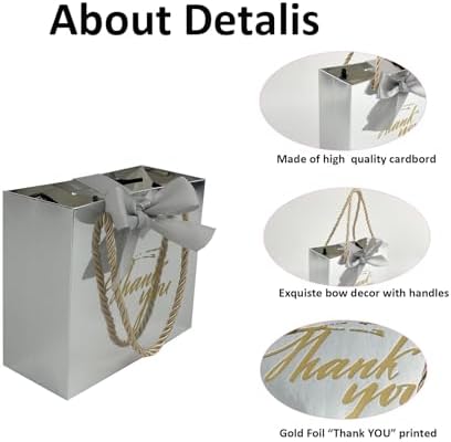 TKSBAG 50 Pack Small Thank You Gift Bags with Handles, 5.5''x 2.3''x4.7'' Mini Silver Gift Bags Bulk for Baby Shower, Birthday, Wedding, Party Favors, Mother's Day - Image 3