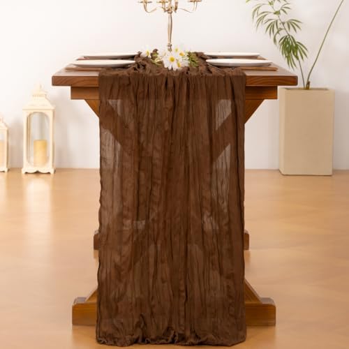 Cheesecloth Table Runner Fall Brown Boho Wedding Birthday Party Home Decor - Image 3