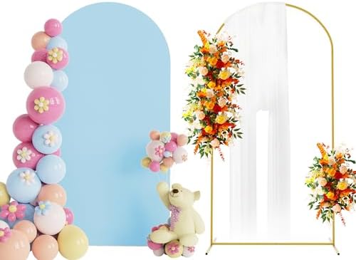 Arch Backdrop Stand and Cover Set, 6.6ft Arch Stand with Dusty Blue Cover by Putros