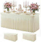 2Pack Beige Spandex Tablecloth for 6FT Rectangle Table,Table Skirt by Baoszty