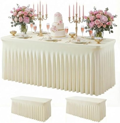 2Pack Beige Spandex Tablecloth for 6FT Rectangle Table,Table Skirt by Baoszty