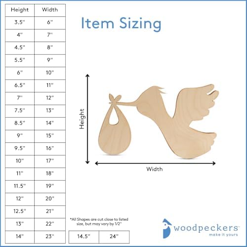 DIY Stork Baby Shower Decorations 23-inch, 1/4 inch Thick, Pack of 5 Pregnancy Announcement/Baby Announcement Sign Prop for Nursery Decor, by Woodpeckers - Image 5