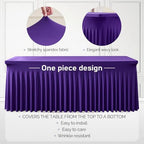 2 Packs Purple Table Clothes for 4 Foot Rectangle Tables, One-Piece Wrinkle Resistant Stretch Spandex Table Covers with Skirt for Event Banquet Wedding Birthday Party - Image 2