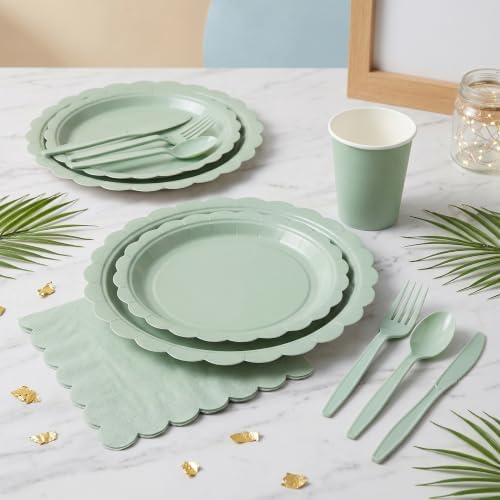 ArtSocket 350 Pack Disposable Party Tableware for 50 Guest, Sage Green - Image 2