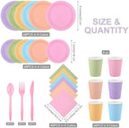 durony 360 Pieces Pastel Rainbow Disposable Party Supplies Serves 48 Guests Include 7" and 9" Pastel Paper Plates Cups Napkins Cutlery Pastel Rainbow Party Decorations for Birthday Wedding Baby Shower - Image 2
