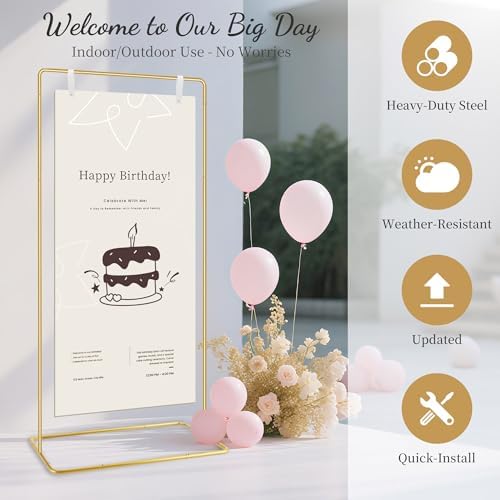 Wedding Welcome Sign Stand Holder - Adjustable Easel for Wedding Signs Stand & Seating Charts, Metal Easel Stand for Sign Reception Display, Gold Welcome Hanging Sign Holder for Party, Events - Image 3