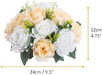10Pcs Artificial Flower Ball Arrangement, 15 Flower Heads Wedding Roses Bouquet with Base Suitable for Parties Valentine's Day Wedding Centerpieces and Home Decor (Champagne & White) - Image 2